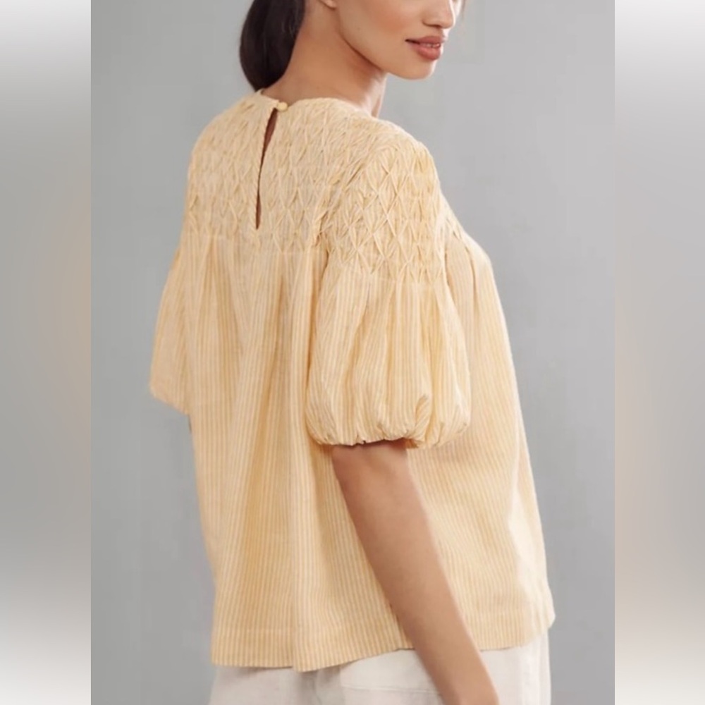 Anthropologie Liza Puff-Sleeve Smocked Linen Top NO LONGER AVAILABLE $108usd - Picture 2 of 16
